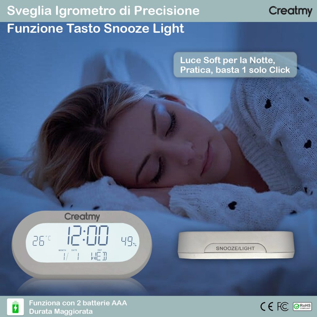 Sveglia Digitale funzione snooze e luce notturna