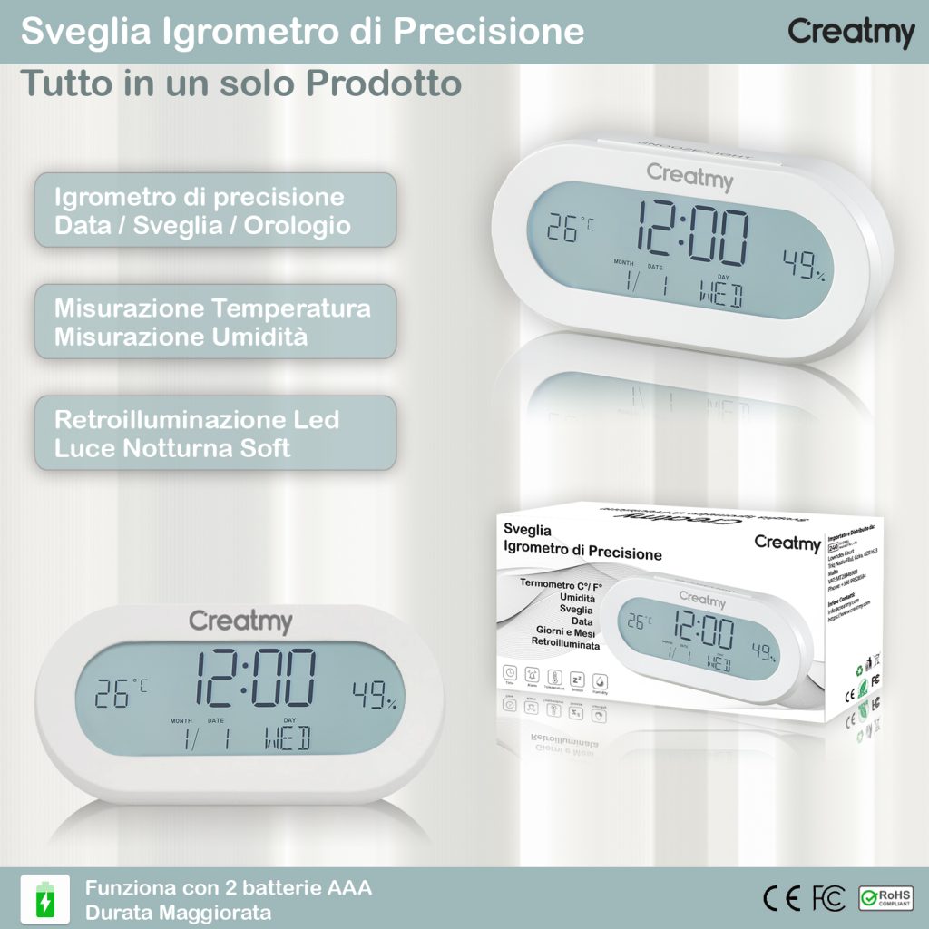 Sveglia Digitale con termometro e igrometro